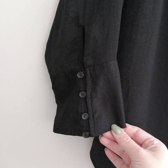 Free People Walk This Way Off the Shoulder Black Satin Button Blouse Small - Picture 7 of 14